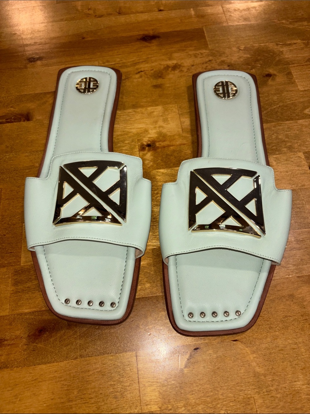 Women’s Mint Slide Sandals with Gold Accent